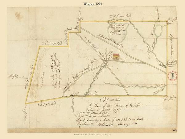 Windsor, Massachusetts 1794 Old Town Map Reprint - Roads Place Names  Massachusetts Archives Windsor, Massachusetts 1794 Old Town Map Reprint - Roads Place Names  Massachusetts Archives