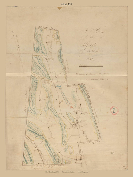 Alford, Massachusetts 1831 Old Town Map Reprint - Roads Homeowner Names Place Names Massachusetts Archives