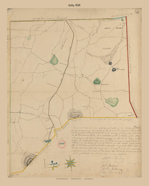 Ashby, Massachusetts 1830 Old Town Map Reprint - Roads Homeowner Names Place Names Massachusetts Archives