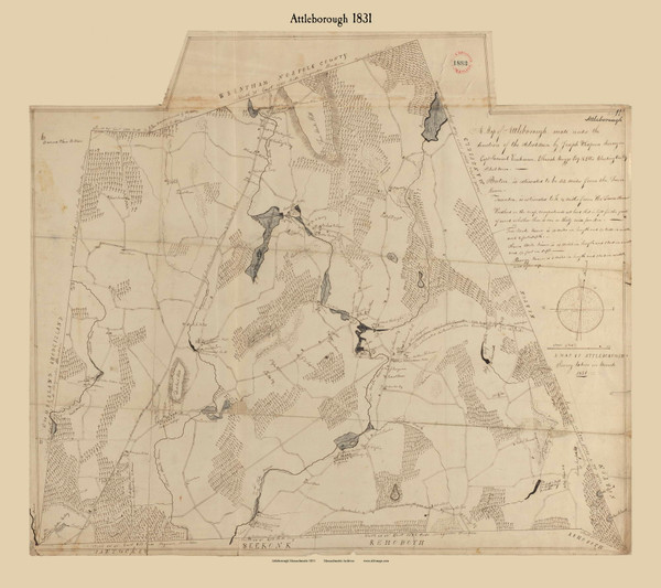 Attleborough, Massachusetts 1831 Old Town Map Reprint - Roads Homeowner Names Place Names Massachusetts Archives