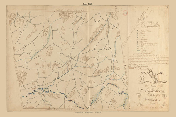 Barre, Massachusetts 1830 Old Town Map Reprint - Roads Place Names  Massachusetts Archives