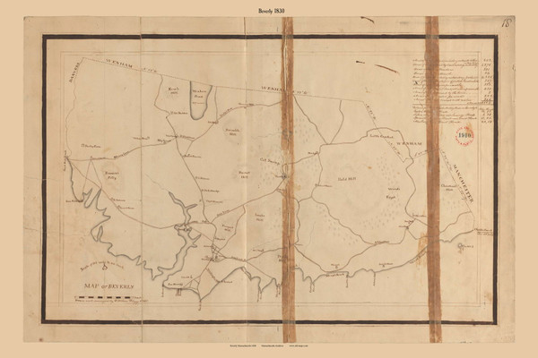 Beverly, Massachusetts 1830 Old Town Map Reprint - Roads Homeowner Names Place Names Massachusetts Archives