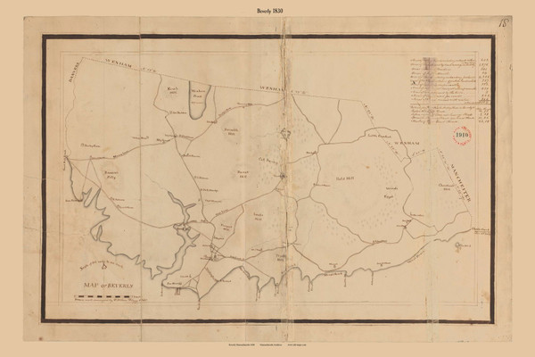 Beverly (Digitally Restored), Massachusetts 1830 Old Town Map Reprint - Roads Homeowner Names Place Names Massachusetts Archives