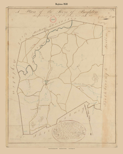 Boylston, Massachusetts 1830 Old Town Map Reprint - Roads Place Names  Massachusetts Archives
