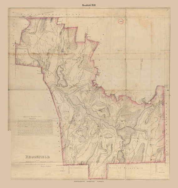 Brookfield, Massachusetts 1830 Old Town Map Reprint - Roads Place Names Massachusetts Archives