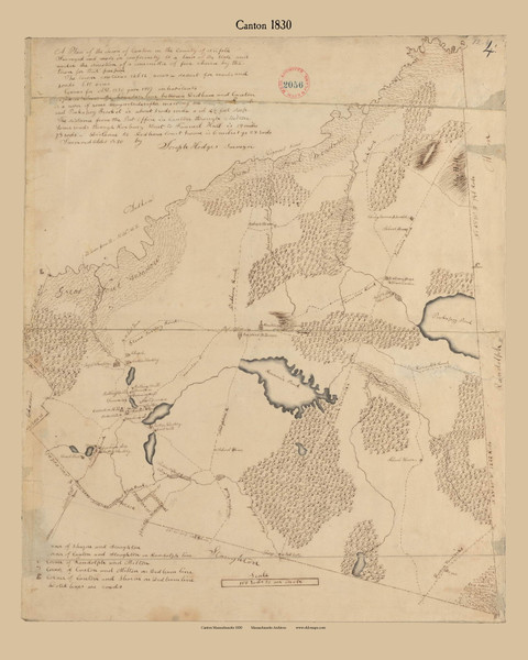 Canton, Massachusetts 1830 Old Town Map Reprint - Roads Place Names Massachusetts Archives