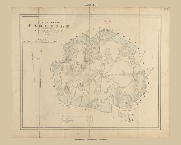 Carlisle, Massachusetts 1831 Old Town Map Reprint - Roads Place Names Massachusetts Archives