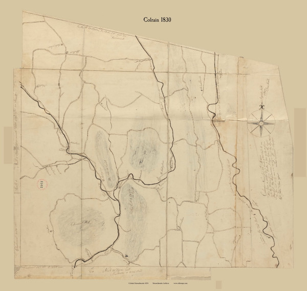 Colrain, Massachusetts 1830 Old Town Map Reprint - Roads Place Names Massachusetts Archives