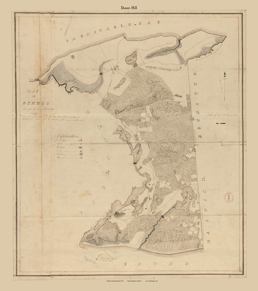 Dennis, Massachusetts 1831 Old Town Map Reprint - Roads Place Names Massachusetts Archives