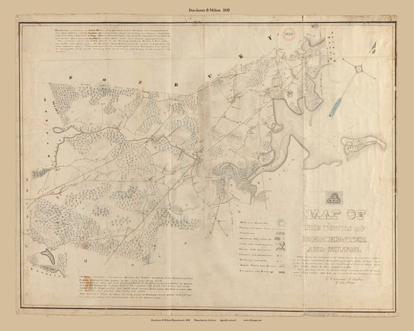 Dorchester & Milton (Digitally Restored), Massachusetts 1831 Old Town Map Reprint - Roads Homeowner Names Place Names  Massachusetts Archives