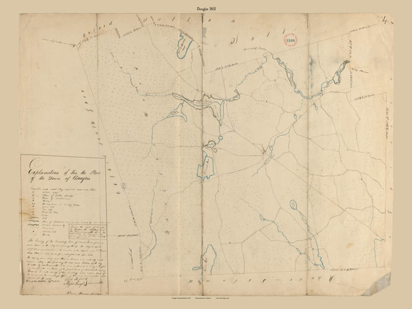 Douglas, Massachusetts 1831 Old Town Map Reprint - Roads Place Names Massachusetts Archives