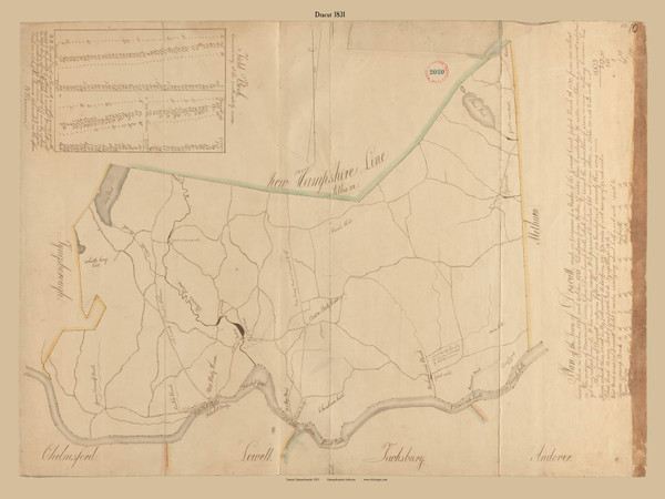 Dracut, Massachusetts 1831 Old Town Map Reprint - Roads Homeowner Names Place Names Massachusetts Archives
