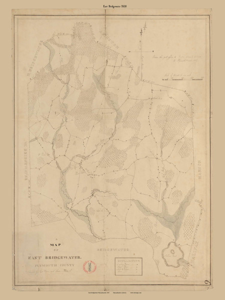 East Bridgewater, Massachusetts 1830 Old Town Map Reprint - Roads Place Names Massachusetts Archives