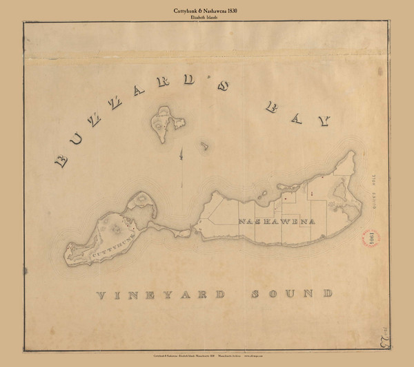 Elizabeth Islands - Cuuttyhunk and Nashawena, Massachusetts 1830 Old Town Map Reprint - Roads Place Names  Massachusetts Archives