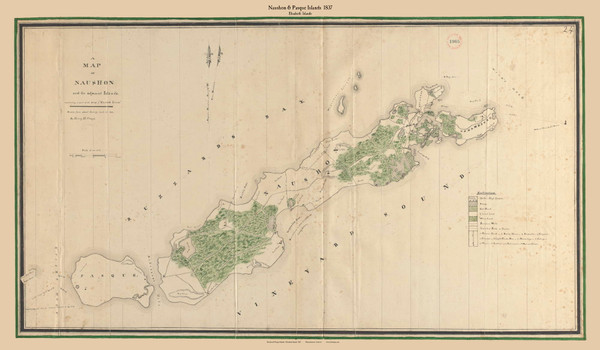 Elizabeth Islands - Naushon and Pasque Islands, Massachusetts 1837 Old Town Map Reprint - Roads Place Names Massachusetts Archives