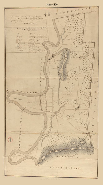 Hadley, Massachusetts 1830 Old Town Map Reprint - Roads Place Names Massachusetts Archives