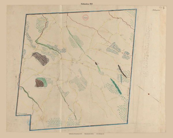 Hubbardston, Massachusetts 1831 Old Town Map Reprint - Roads Place Names Massachusetts Archives