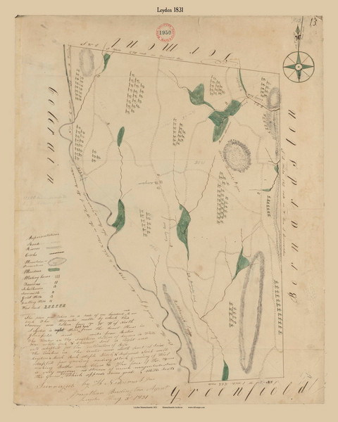 Leyden, Massachusetts 1831 Old Town Map Reprint - Roads Place Names  Massachusetts Archives