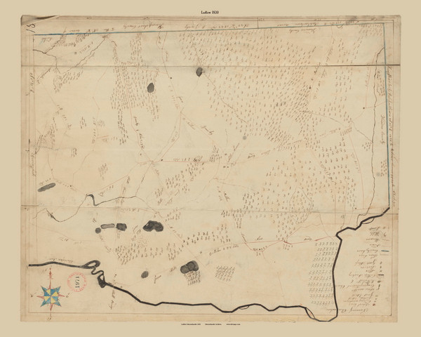 Ludlow, Massachusetts 1830 Old Town Map Reprint - Roads Place Names Massachusetts Archives