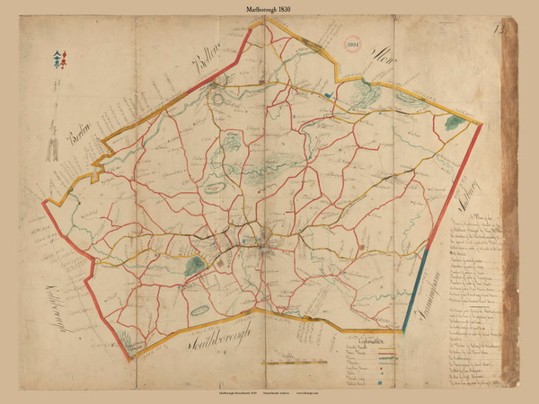 Marlborough, Massachusetts 1830 Old Town Map Reprint - Roads Homeowner Names Place Names Massachusetts Archives