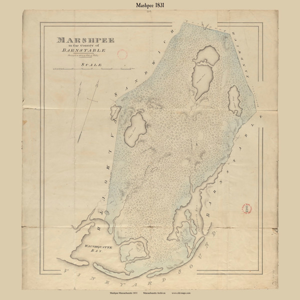 Mashpee, Massachusetts 1831 Old Town Map Reprint - Roads Place Names Massachusetts Archives