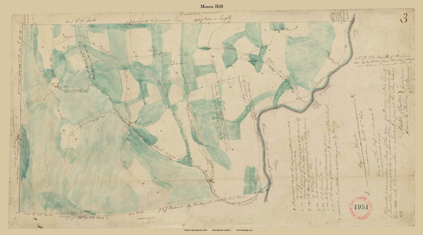Monroe, Massachusetts 1830 Old Town Map Reprint - Roads House Locations Place Names Massachusetts Archives