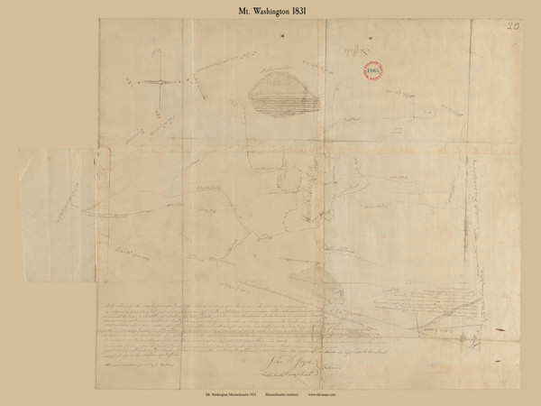 Mt. Washington, Massachusetts 1831 Old Town Map Reprint - Roads Place Names Massachusetts Archives