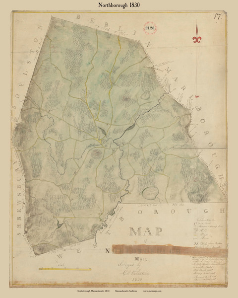 Northborough, Massachusetts 1830 Old Town Map Reprint - Roads Place Names Massachusetts Archives