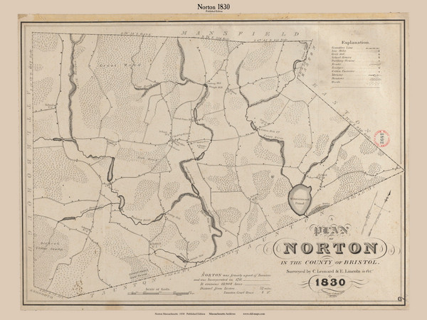 Norton, Massachusetts 1830 Old Town Map Reprint - Roads Place Names Massachusetts Archives
