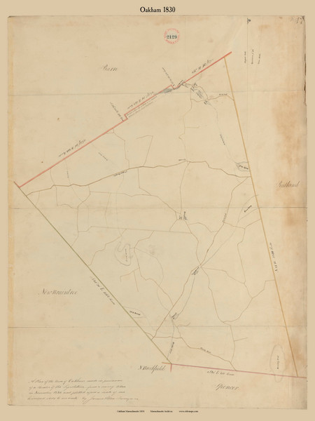 Oakham, Massachusetts 1830 Old Town Map Reprint - Roads Place Names Massachusetts Archives