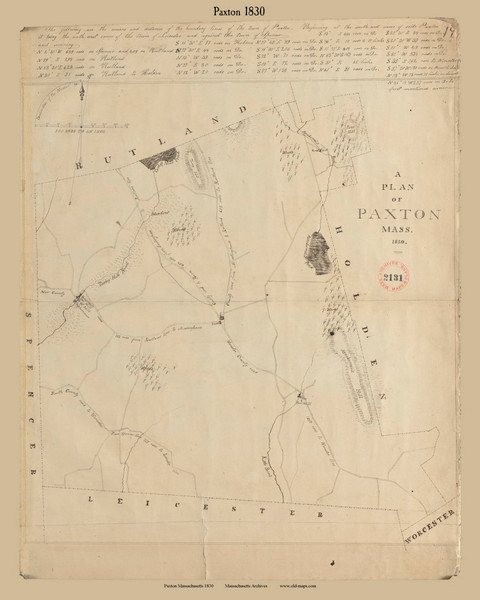 Paxton, Massachusetts 1830 Old Town Map Reprint - Roads Place Names Massachusetts Archives