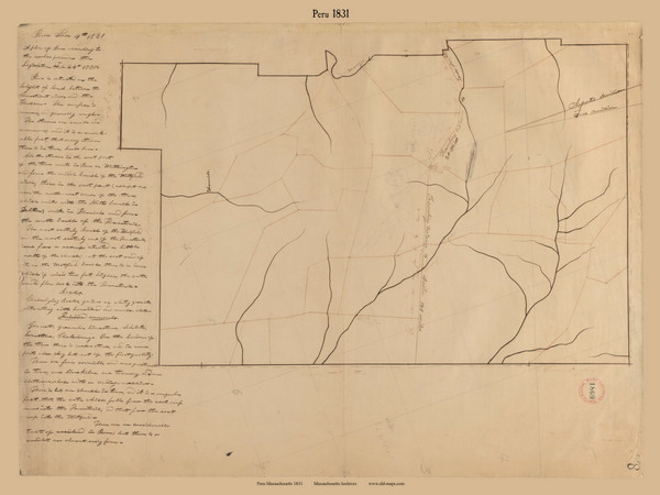 Peru, Massachusetts 1831 Old Town Map Reprint - Roads Place Names Massachusetts Archives