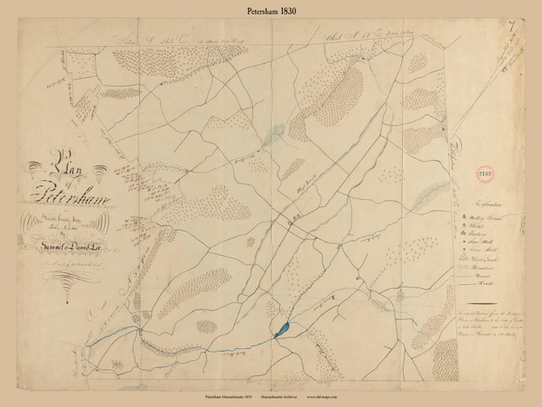 Petersham, Massachusetts 1830 Old Town Map Reprint - Roads Place Names Massachusetts Archives