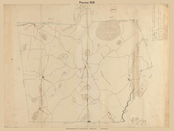 Princeton (Digitally Restred), Massachusetts 1830 Old Town Map Reprint - Roads Place Names Massachusetts Archives