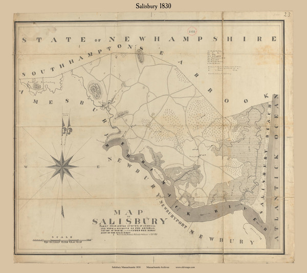 Salisbury, Massachusetts 1830 Old Town Map Reprint - Roads Place Names Massachusetts Archives