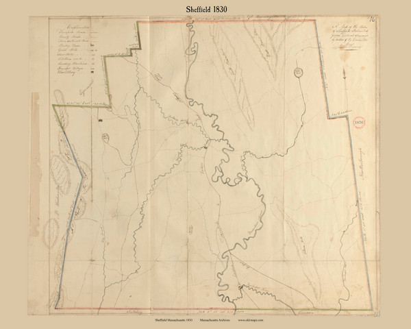 Sheffield, Massachusetts 1830 Old Town Map Reprint - Roads Place Names Map Only Massachusetts Archives