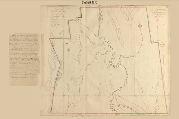 Sheffield, Massachusetts 1830 Old Town Map Reprint - Roads Place Names With Text Massachusetts Archives