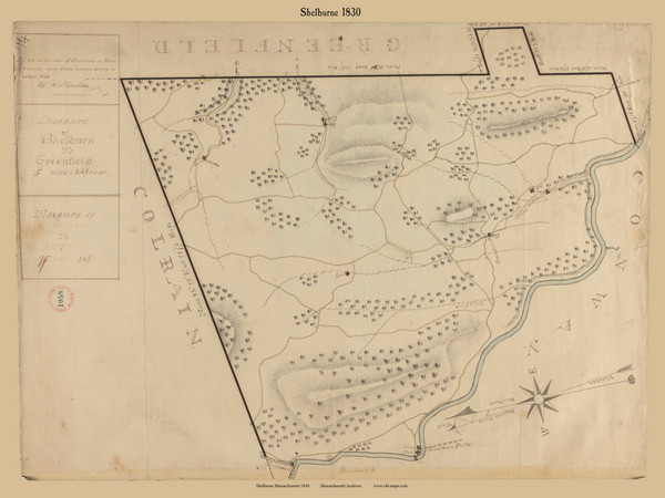Shelburne, Massachusetts 1830 Old Town Map Reprint - Roads Place Names Massachusetts Archives