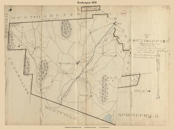 Southampton, Massachusetts 1830 Old Town Map Reprint - Roads Place Names Massachusetts Archives