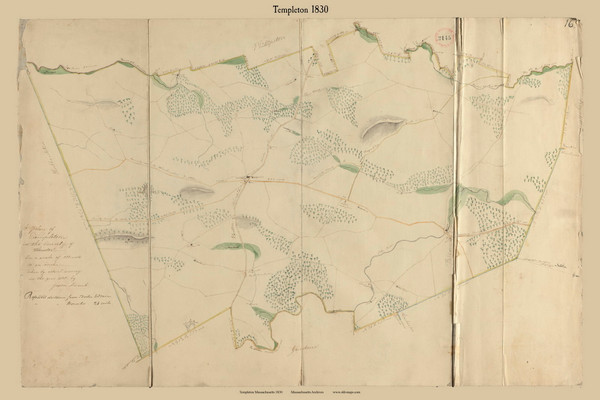 Templeton, Massachusetts 1830 Old Town Map Reprint - Roads Place Names  Massachusetts Archives