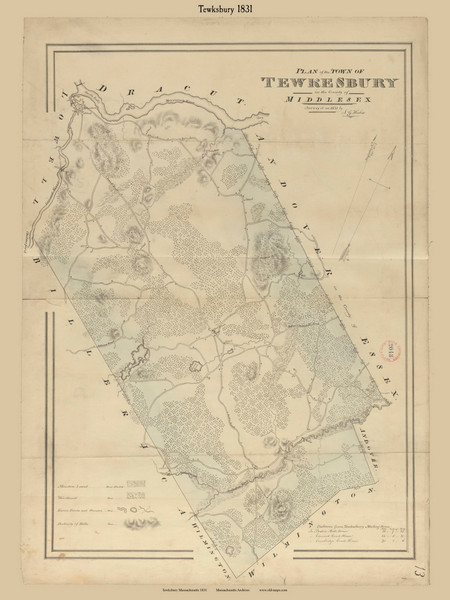 Tewksbury, Massachusetts 1831 Old Town Map Reprint - Roads House Locations Place Names - Massachusetts Archives