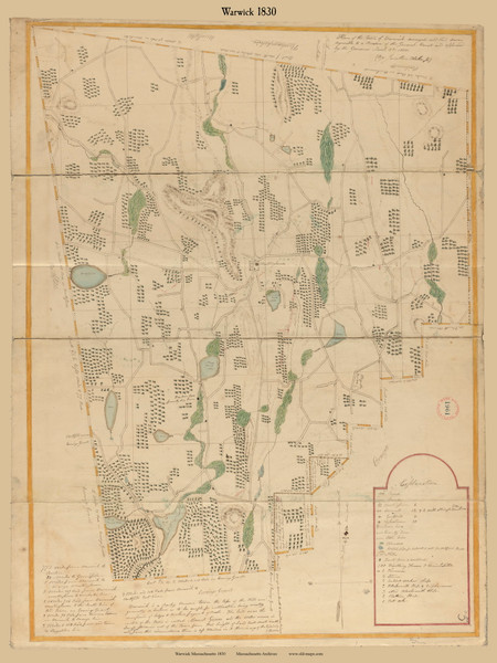 Warwick, Massachusetts 1830 Old Town Map Reprint - Roads Place Names Massachusetts Archives