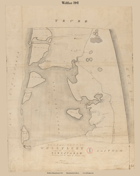 Wellfleet, Massachusetts 1841 Old Town Map Reprint - Roads Place Names Massachusetts Archives