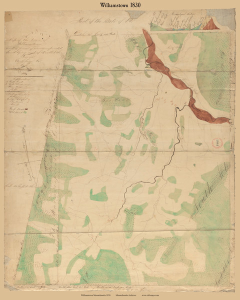 Williamstown, Massachusetts 1830 Old Town Map Reprint - Roads Place Names  Massachusetts Archives