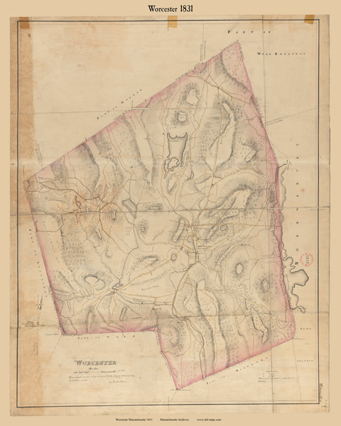 Worcester, Massachusetts 1831 Old Town Map Reprint - Roads Place Names  Massachusetts Archives