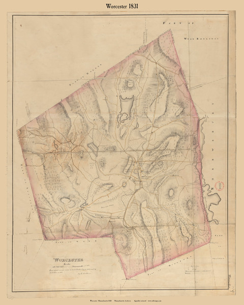 Worcester (Digitally Restored), Massachusetts 1831 Old Town Map Reprint - Roads Place Names Massachusetts Archives