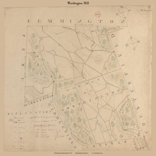 Worthington (Digitally Restored), Massachusetts 1831 Old Town Map Reprint - Roads Place Names Massachusetts Archives