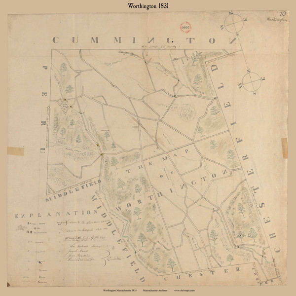 Worthington, Massachusetts 1831 Old Town Map Reprint - Roads Place Names Massachusetts Archives