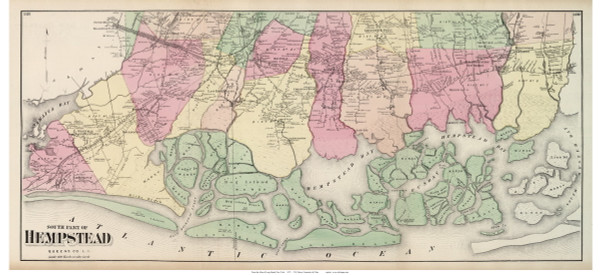 Hempstead Town (Southern Part), New York 1873 Old Town Map Reprint - Queens Co. (LI)