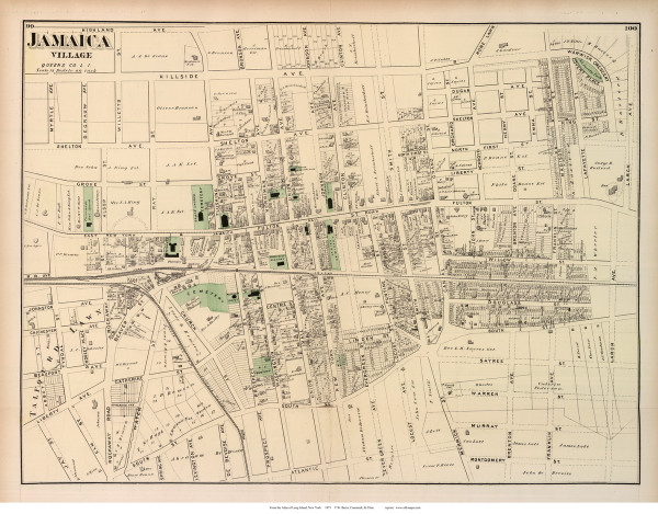 Jamaica Village, New York 1873 Old Town Map Reprint - Queens Co. (Suffolk Atlas)